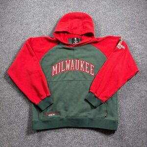 Vintage Reebok Milwaukee Bucks Hoodie Kids Size L 14-16 Green Red NBA Retro